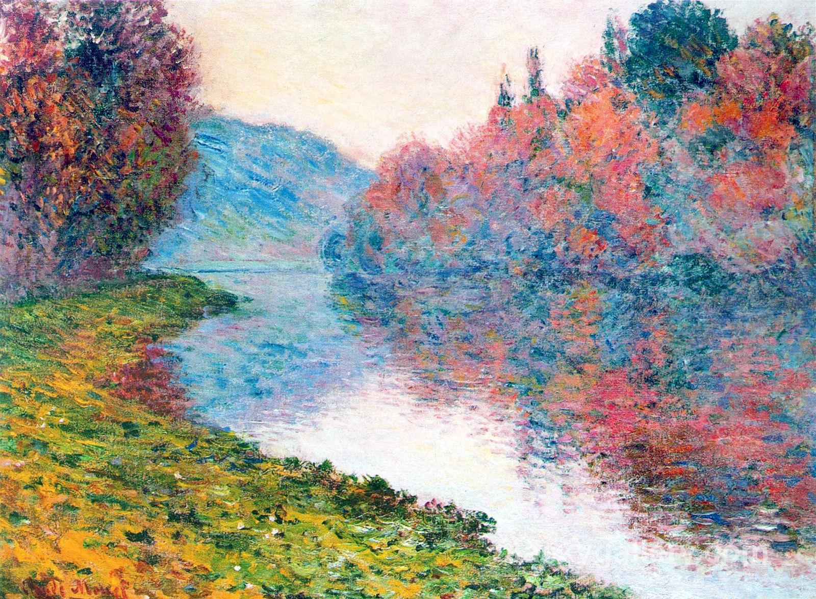Banks of the Seine at Jenfosse - Clear Weather by Claude Monet paintings reproduction